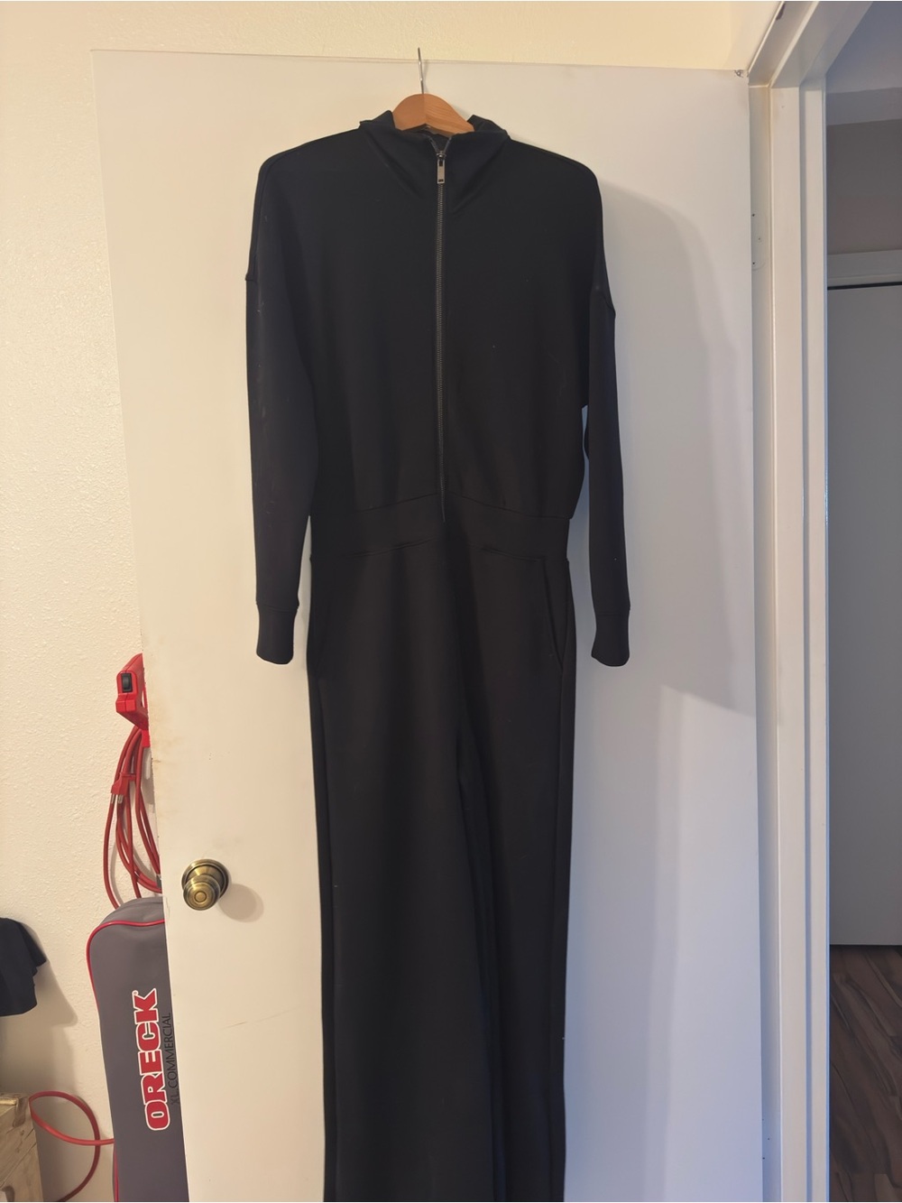 SPANX Black Long Sleeve Zip-Up Slim Jumpsuit